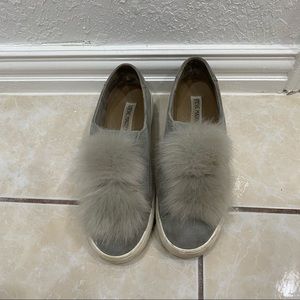 Grey suede puffy ball sneakers